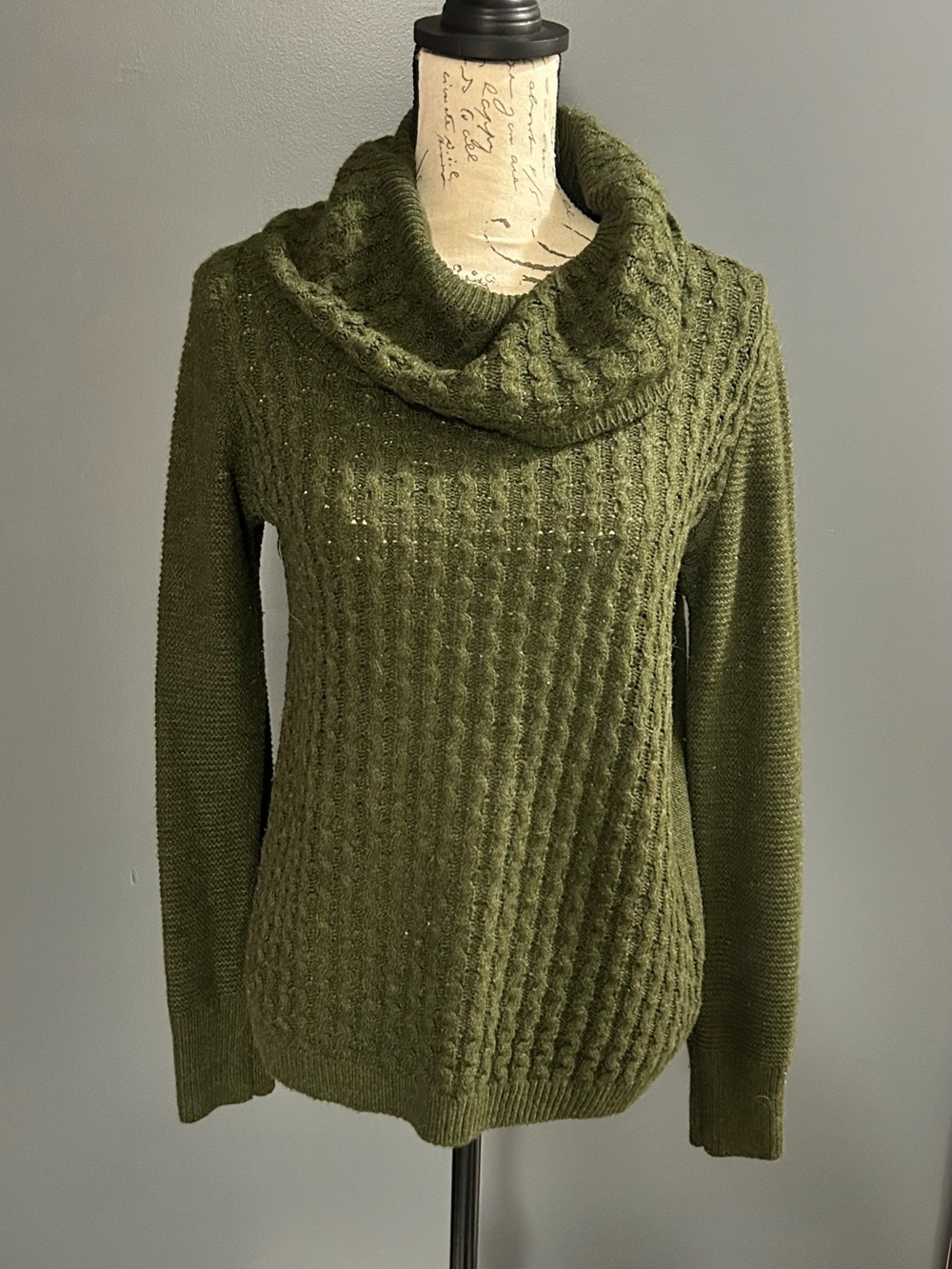 Olive Cable-Knit Cowl Neck Sweater